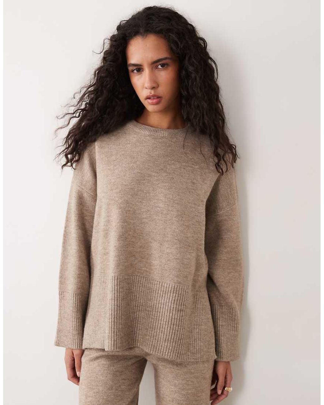 Pretty Lavish Brown Knitted Rib Detail Jumper Co-ord