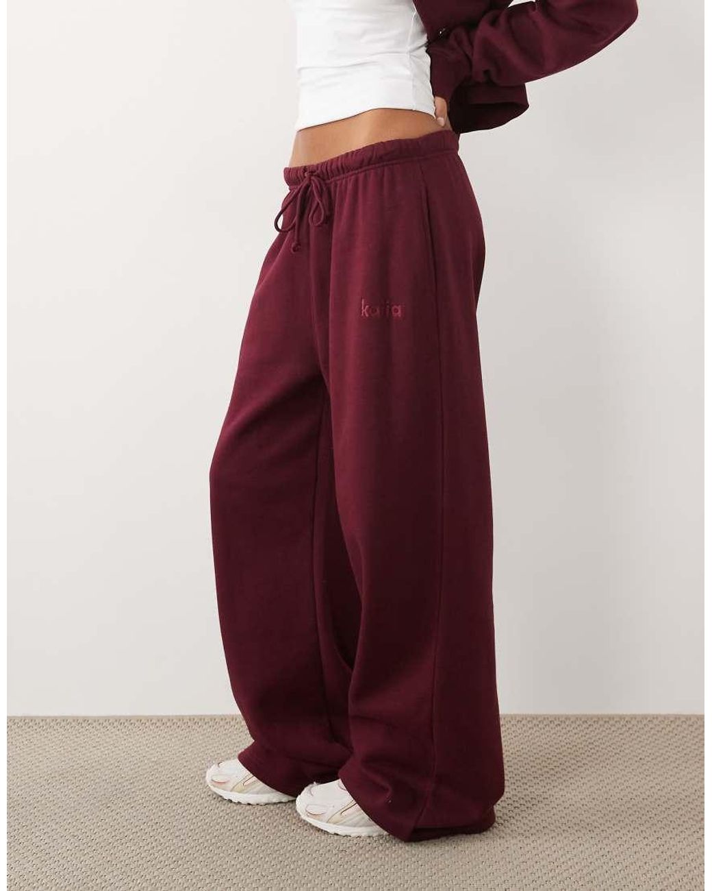 Kaiia Red Cotton Rich Wide Leg joggers Co-ord