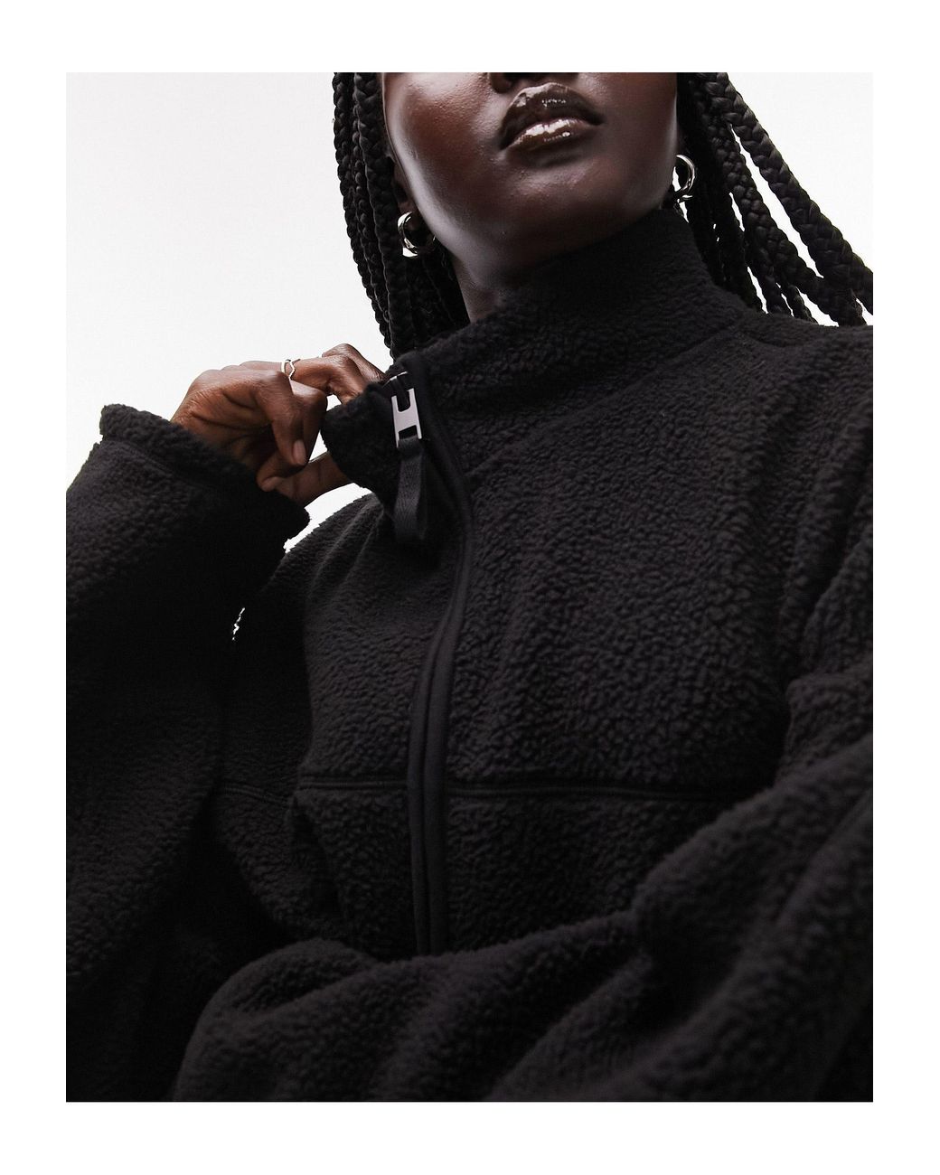 TOPSHOP Borg Zip Through Fleece With Pockets in Black Lyst UK