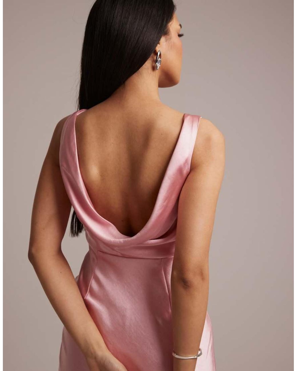 Six Stories Pink Bridesmaids Satin Sleeveless Cowl Back Maxi Dress