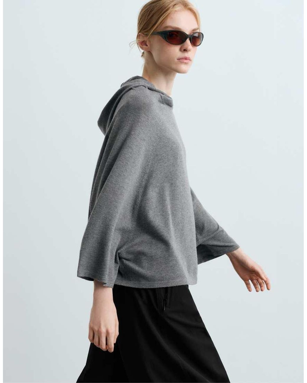 Oysho Gray Cape-Style Hooded Jumper