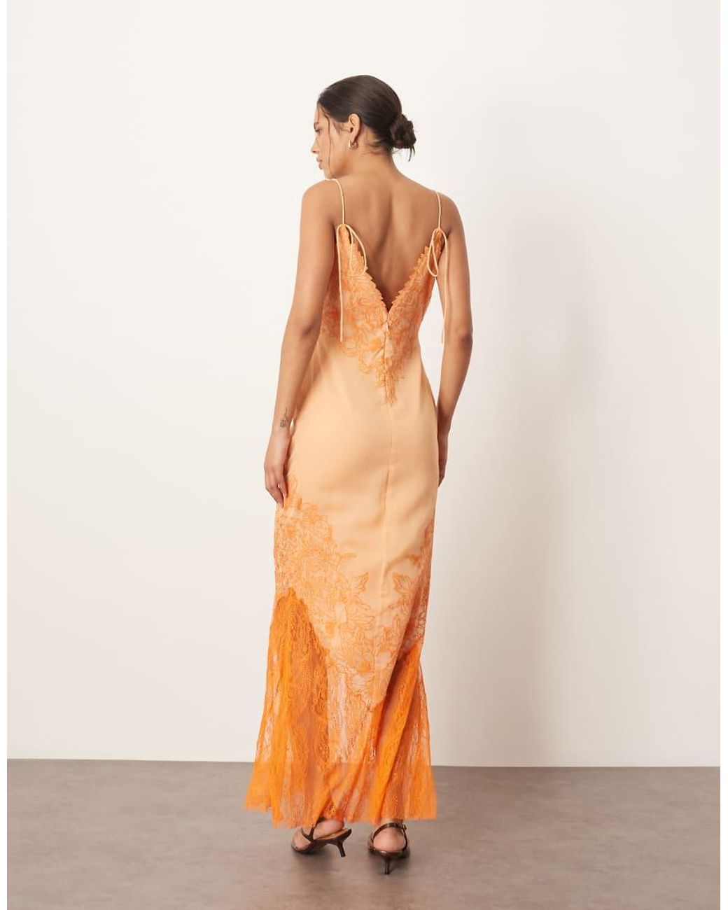 ARRANGE Natural Applique Embroidered Lace Panelled Cami Maxi Dress