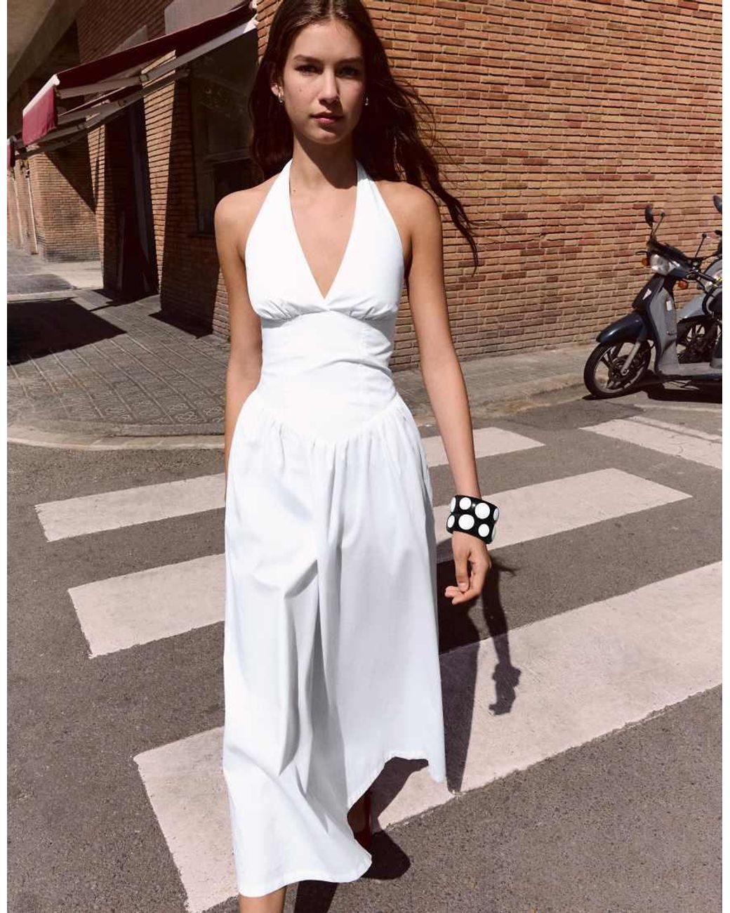 Bershka Brown Long Halter Poplin Dress