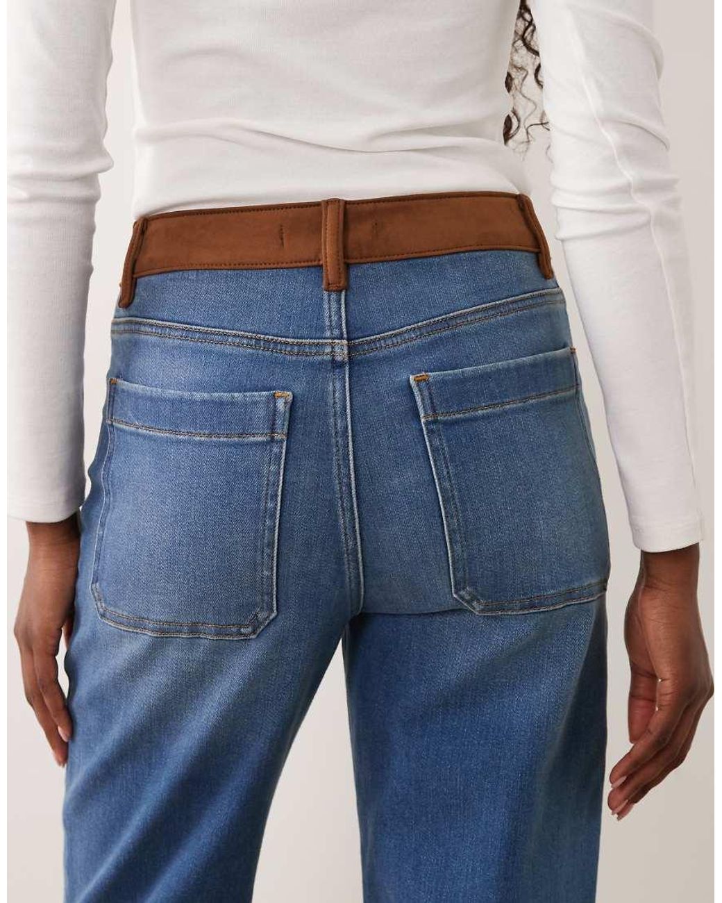 GOOD AMERICAN Blue Good Waist True Straight Leg Jeans With Contrast Pocket Detail