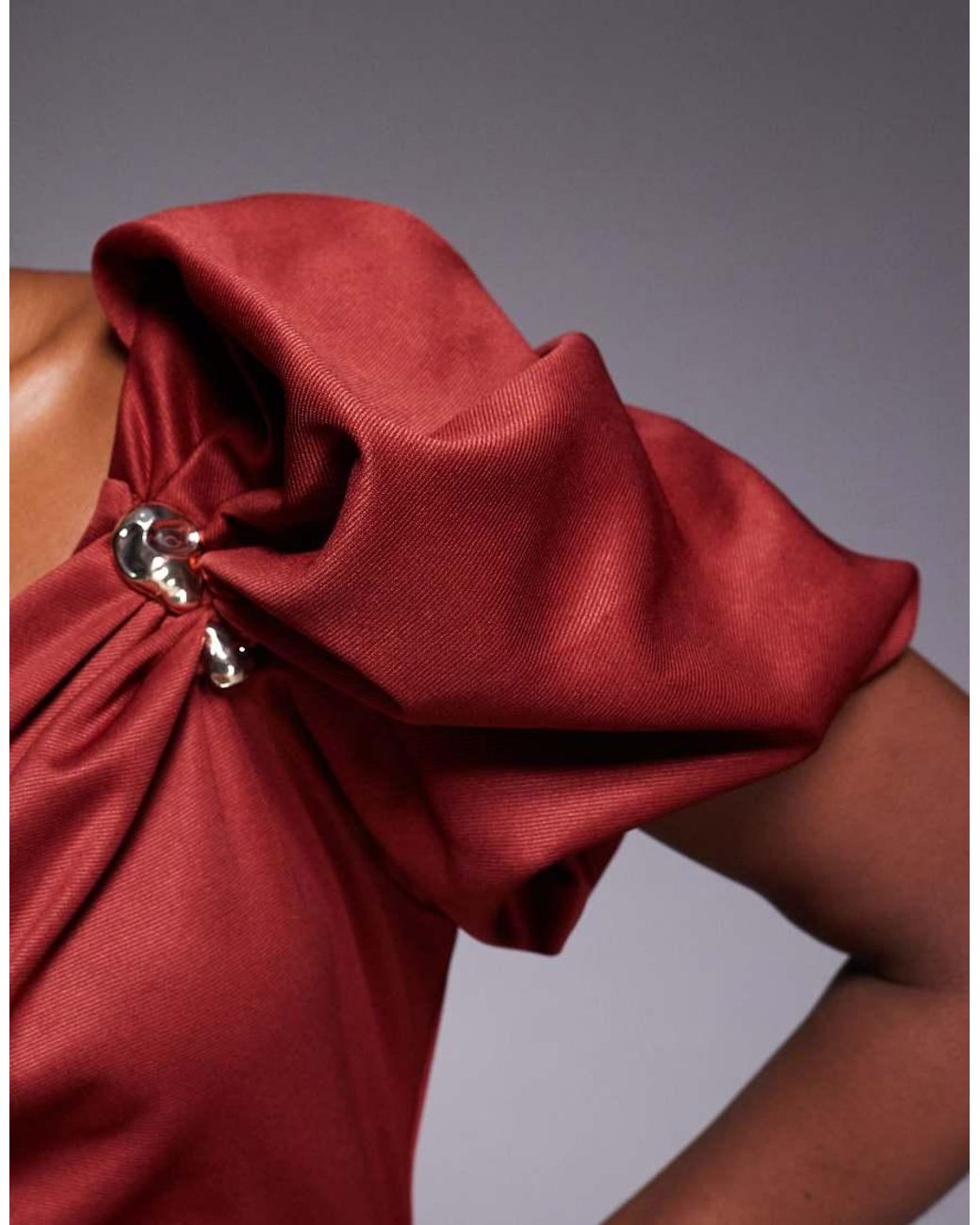ASOS Trim Detail Fallen Shoulder Puff Sleeve Structured Midi Dress