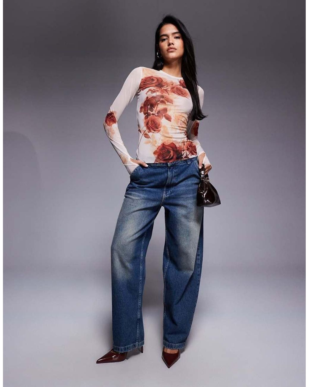 AFRM Gray Mesh Long Sleeve Top