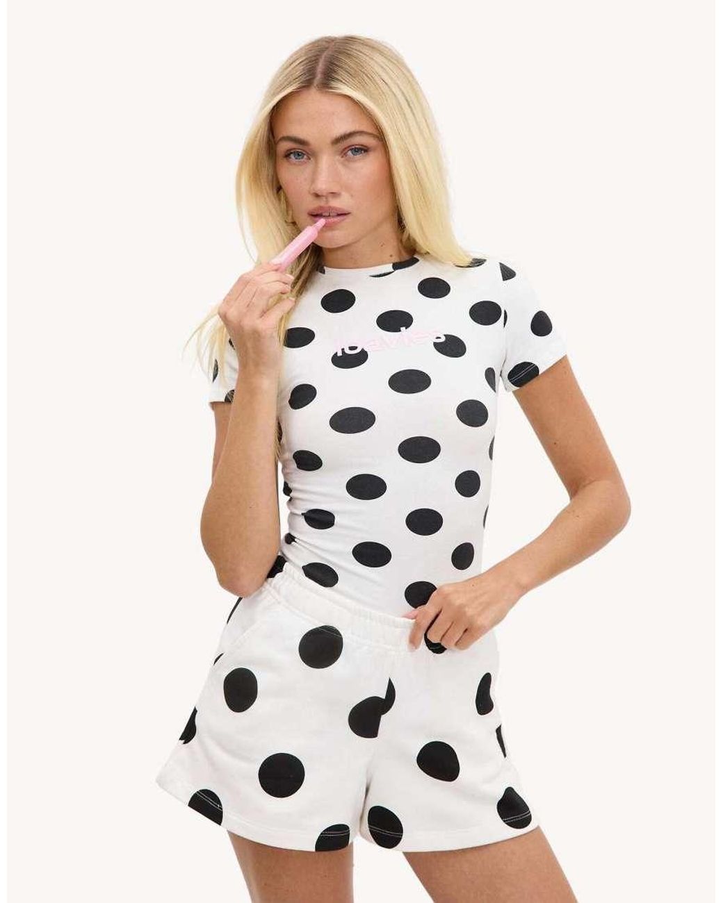 Loavies White Wishing On Clouds Shirt With Polka Dots
