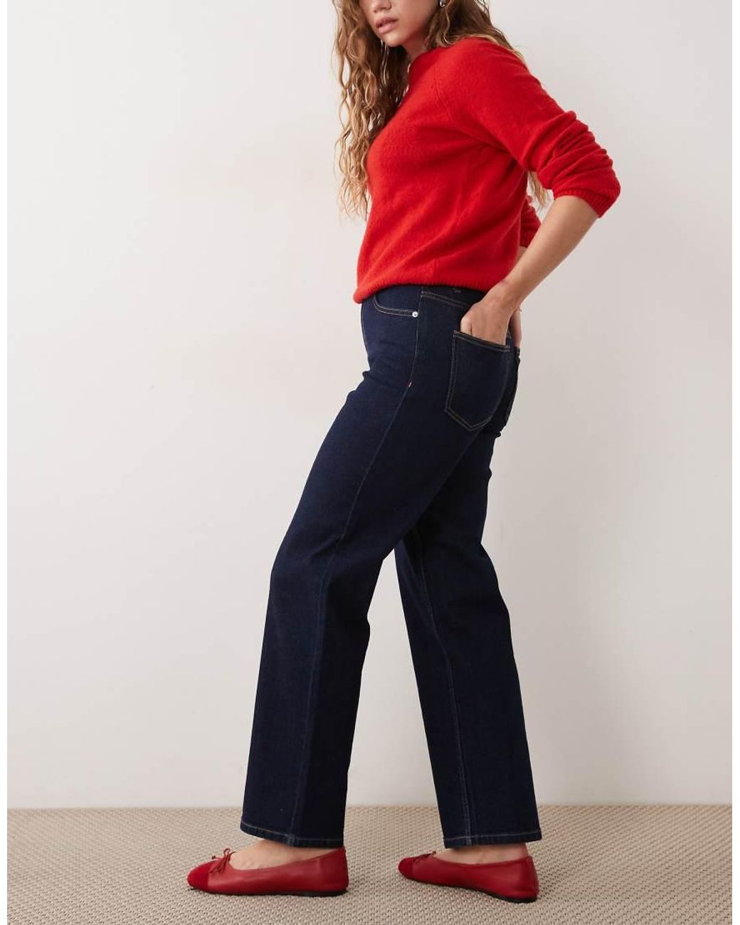 Miss Selfridge Red Mid Rise Straight Leg Jeans