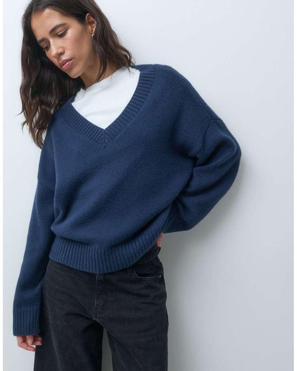Hollister Blue Knitted V Neck Jumper