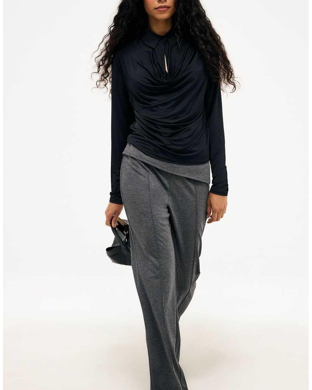 NA-KD Blue Draped Collar Shirt