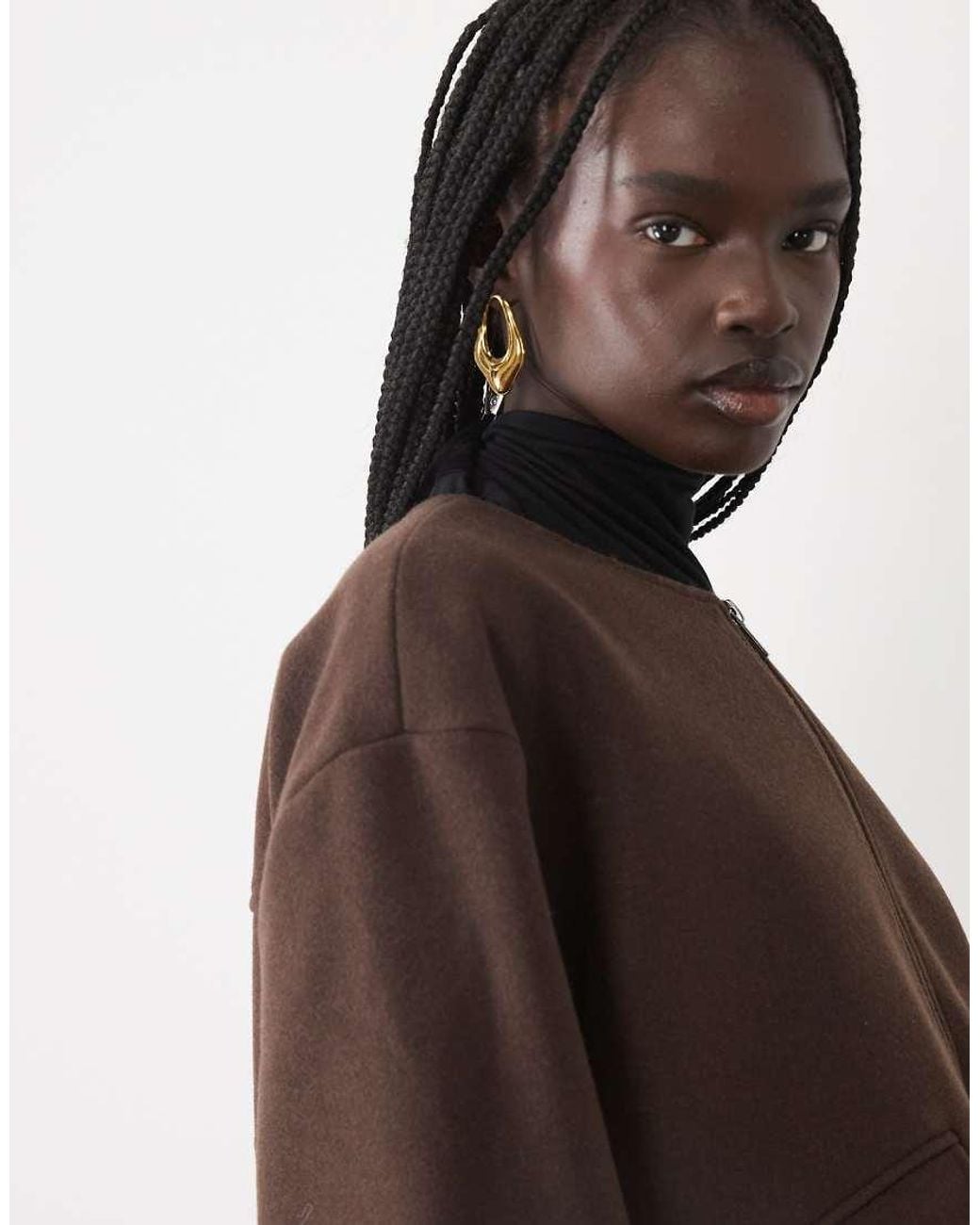 Vila Brown Textured Clean Collarless Bomber Jacket