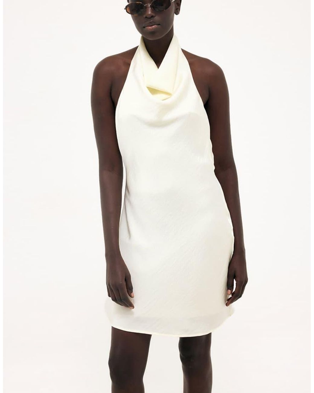 NA-KD Natural Halterneck Draped Satin Mini Dress