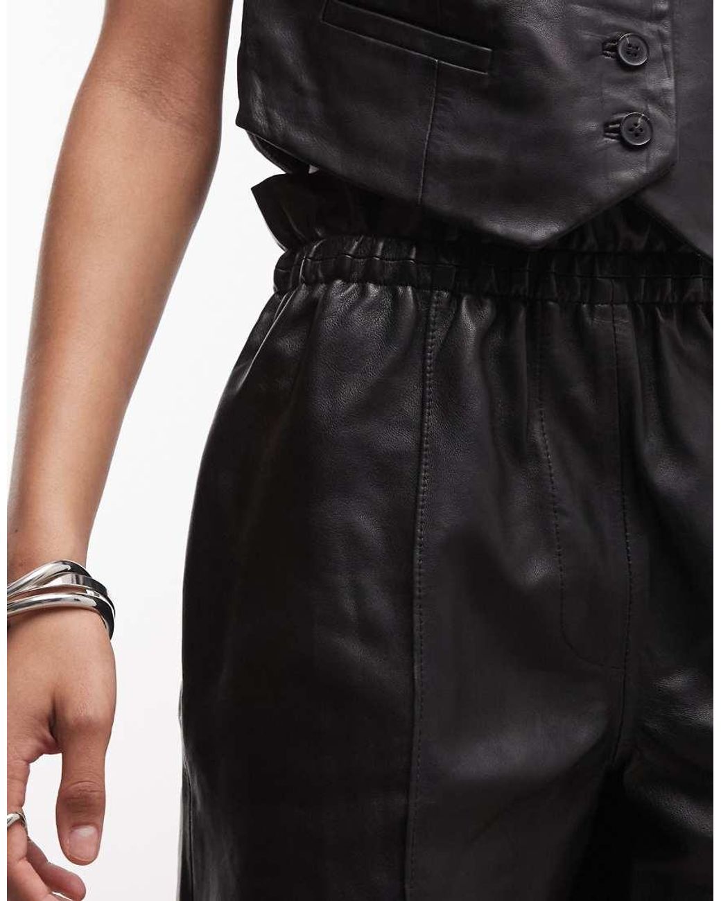AllSaints Black Fran Co-ord Elasticated Lambs Leather Shorts
