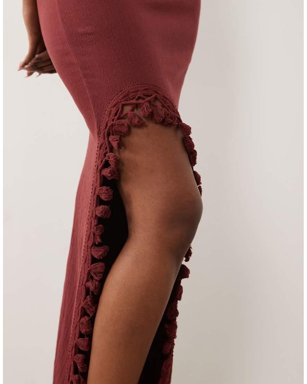 ASOS Red Co-ord Crinkle High Split Skirt With Tassel Detail