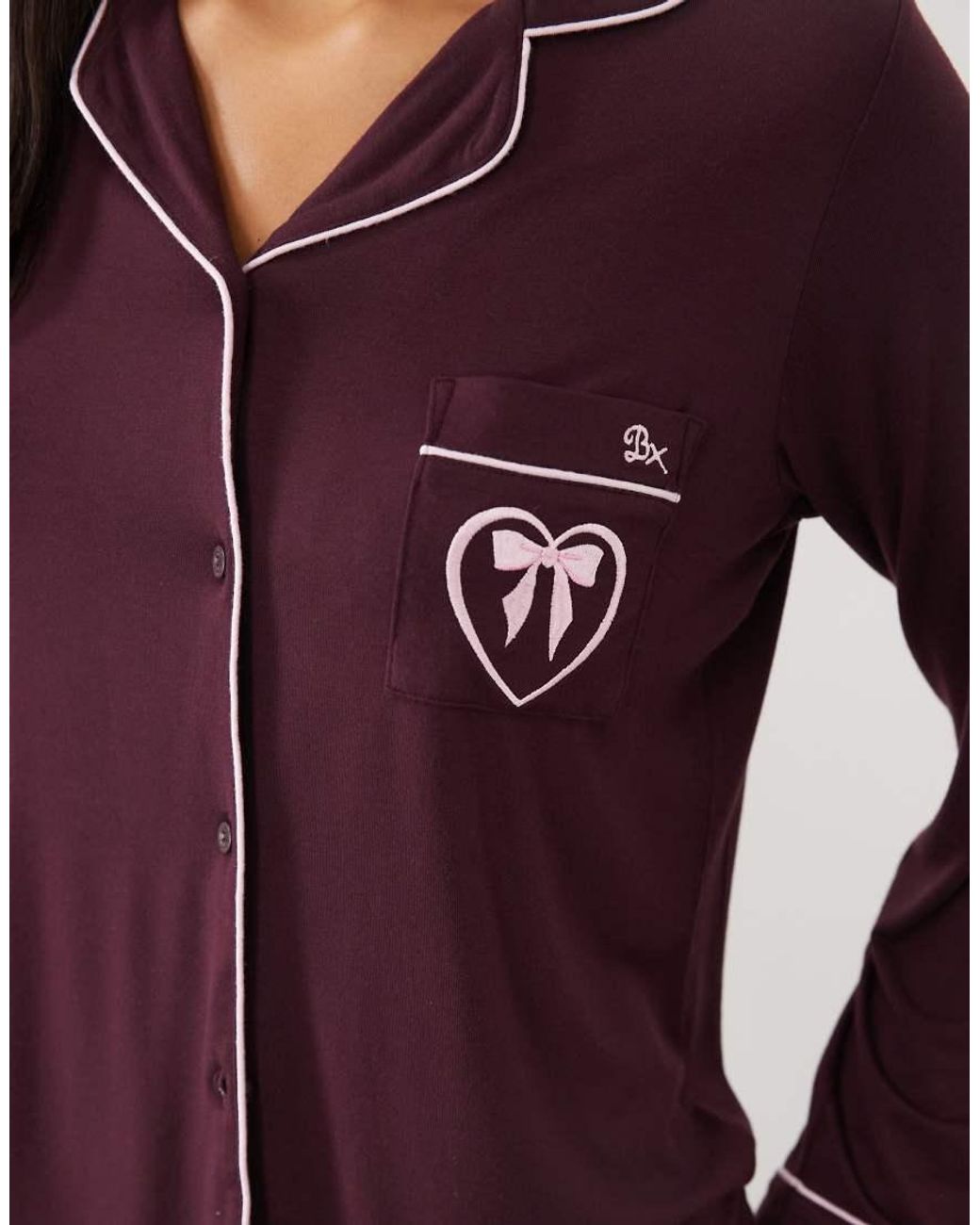 Boux Avenue Brown Modal Contrast Trim Revere Pyjama Set