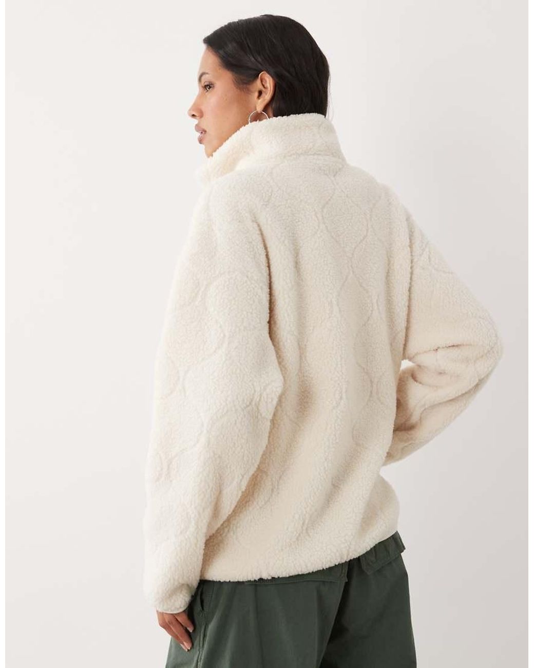 Brave Soul Natural Zip Through Fleece With Quilted Stitch Detail