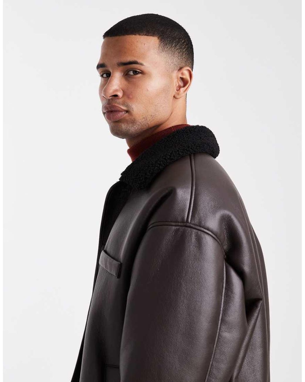 ASOS Black Aviator Jacket With Borg Collar for men