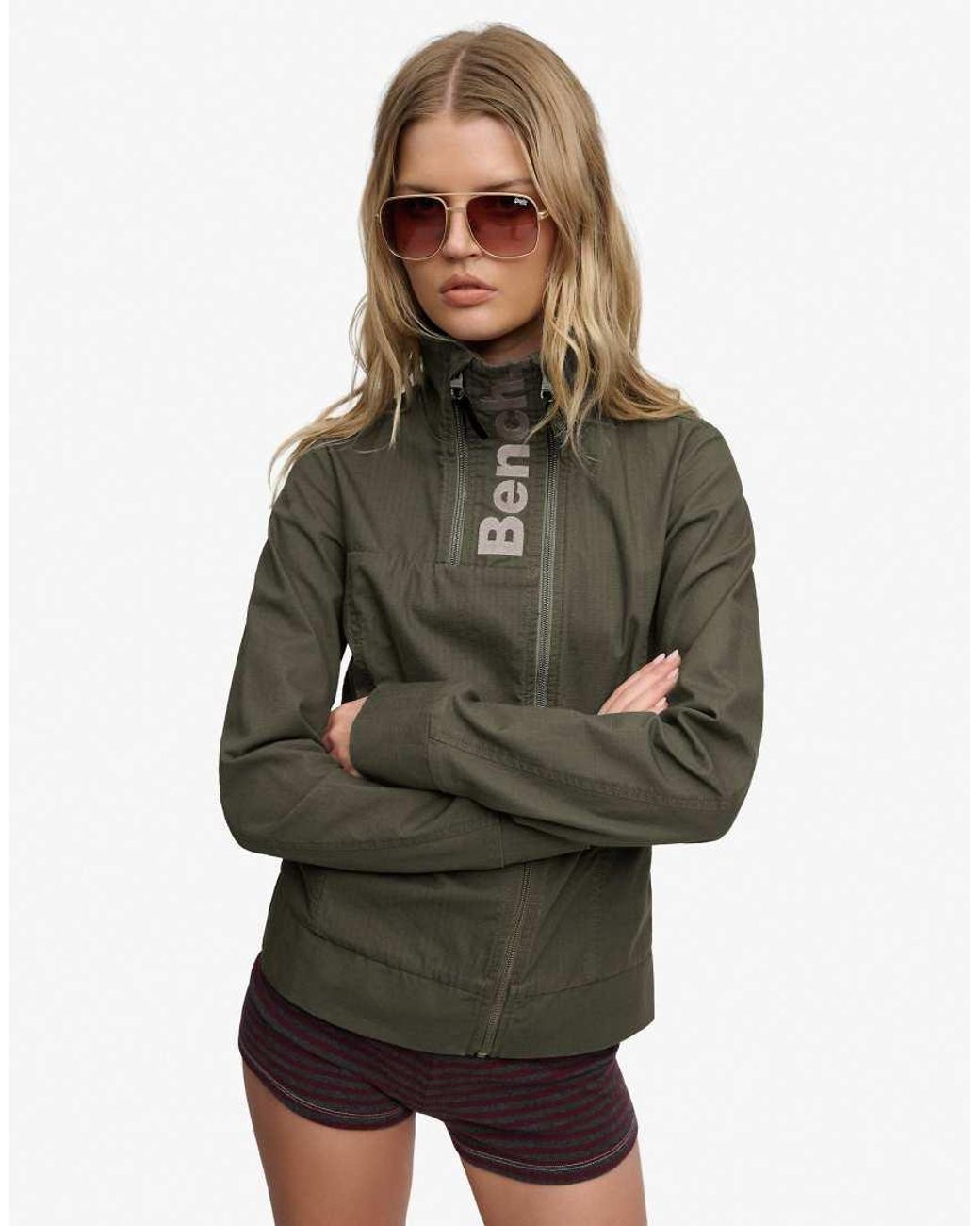 Bench x Superdry & Co Green Double Zip Funnel Ripstop Jacket