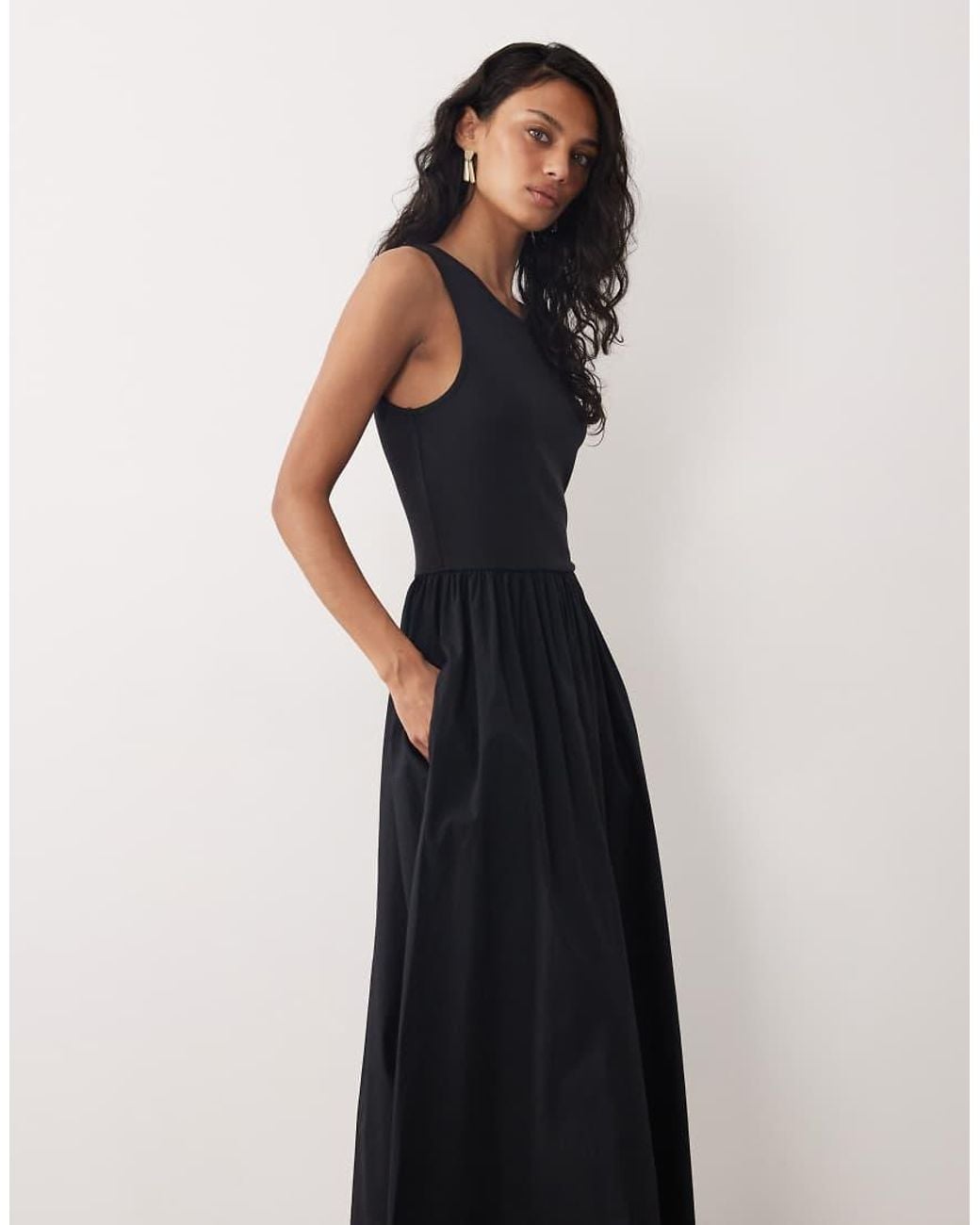 Nobody's Child White Vera Cotton Gathered Waist Sleeveless Midi Dress