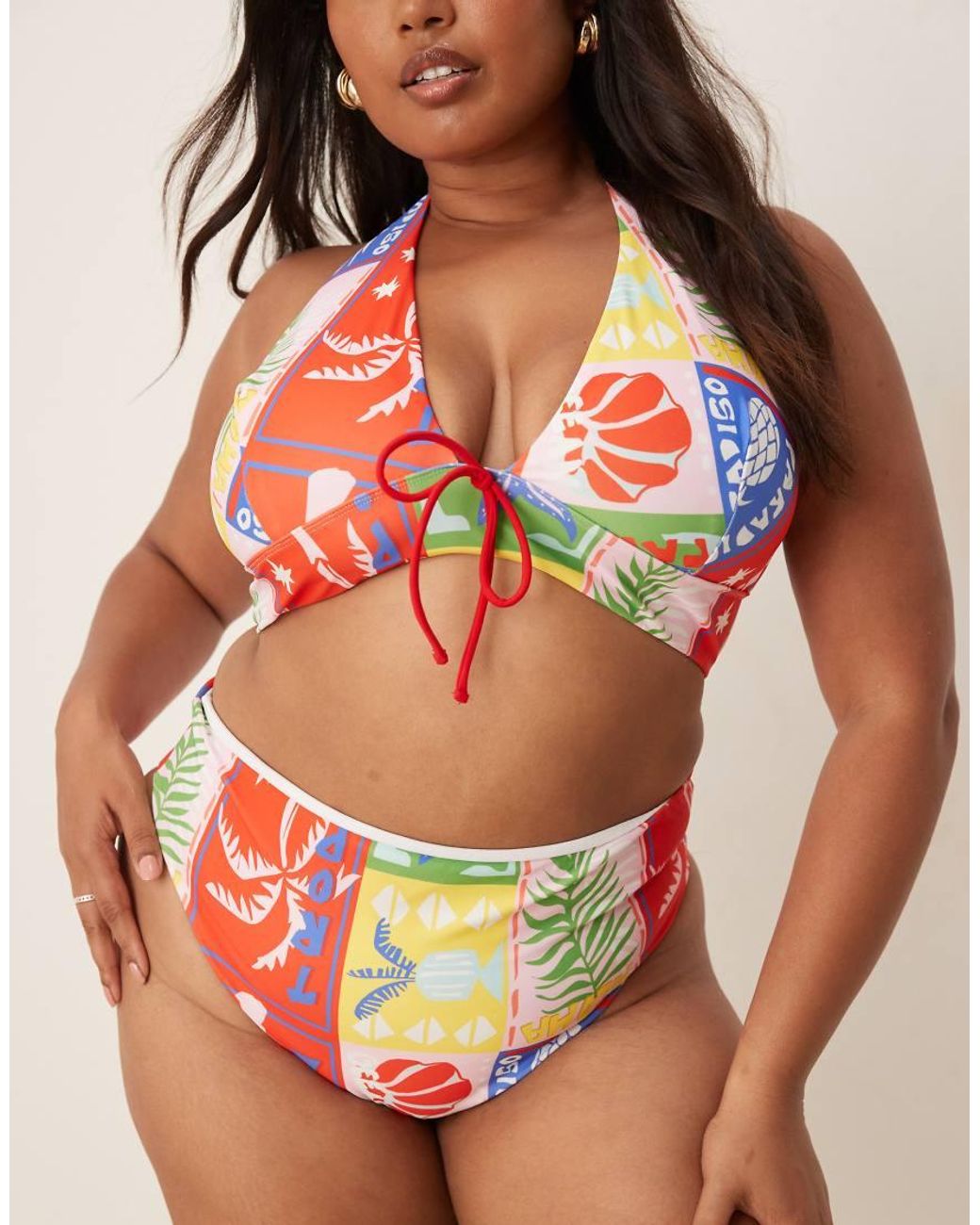 ASOS Red Asos Design Curve Trinny High Waist Bikini Bottom