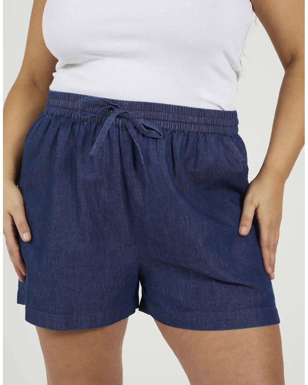Brave Soul Blue Curve Elasticated Chambray Shorts