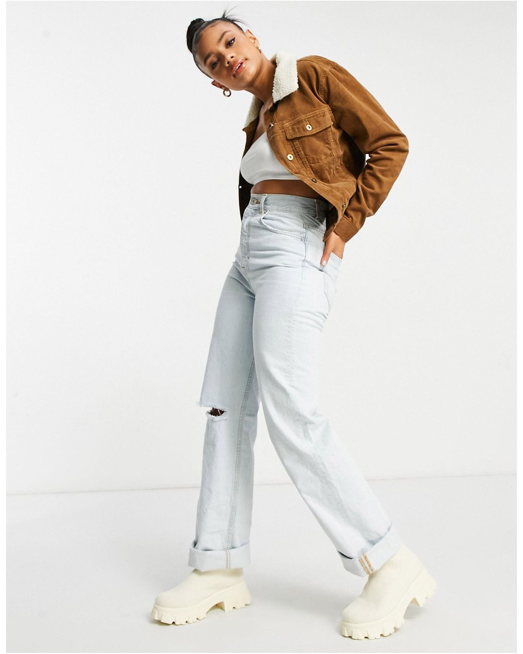 Brave Soul Prestwich Borg Collar Cord Jacket in Brown Lyst UK
