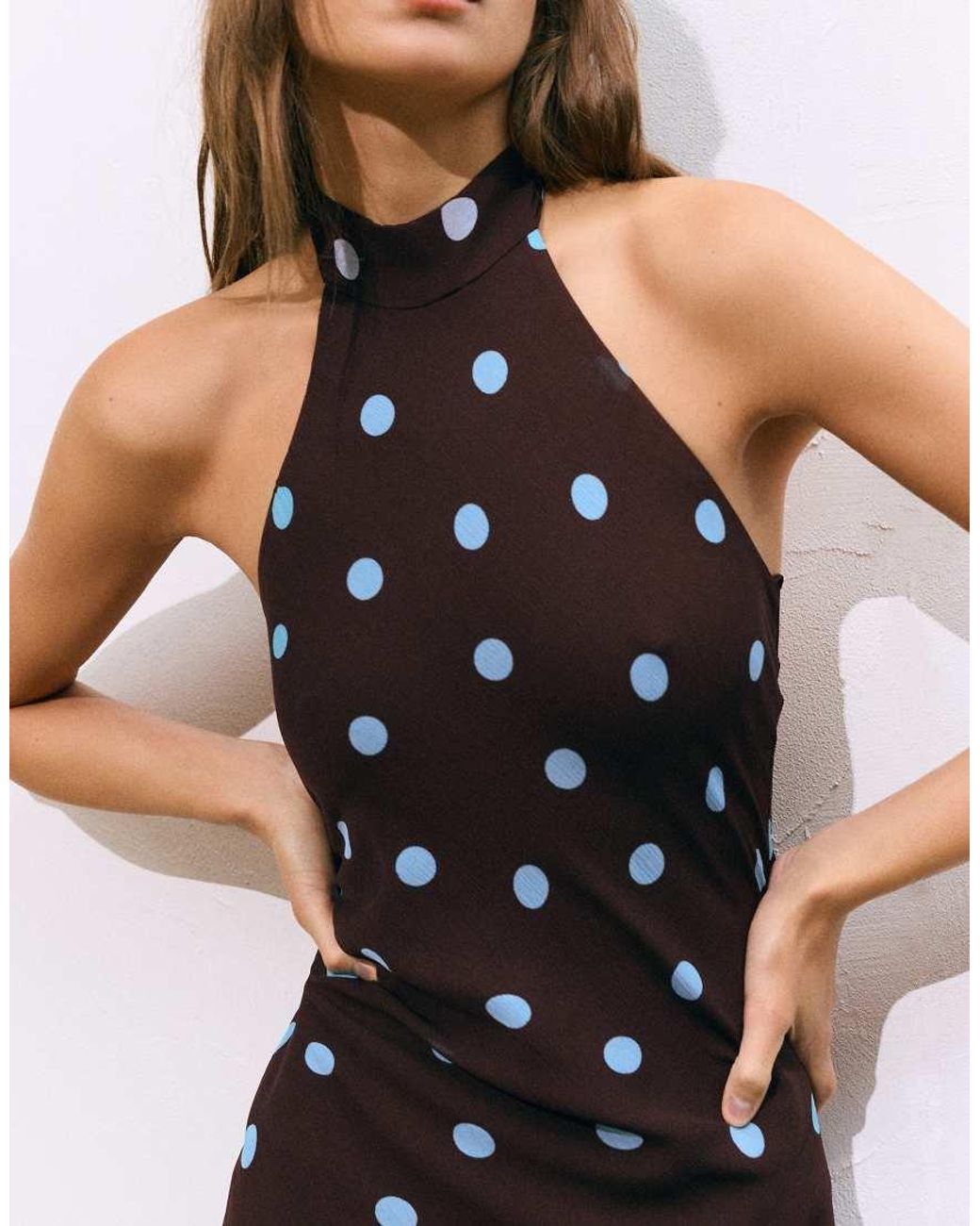 Pull&Bear Blue Short Polka Dot Halter Dress