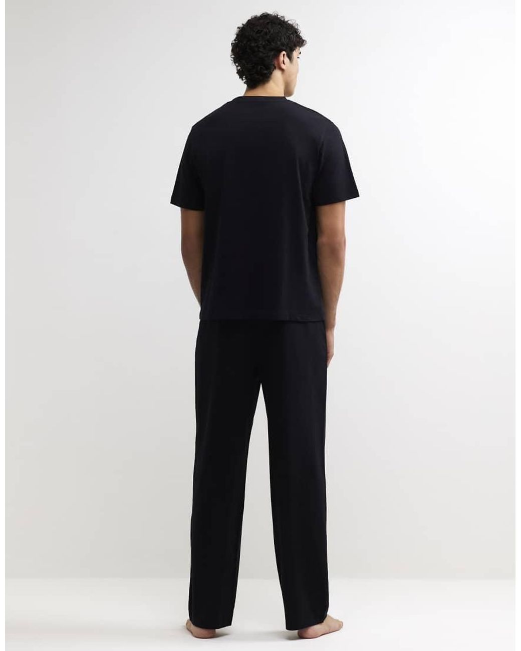 River Island Blue Cotton T-Shirt And Trousers Pyjamas Set for men