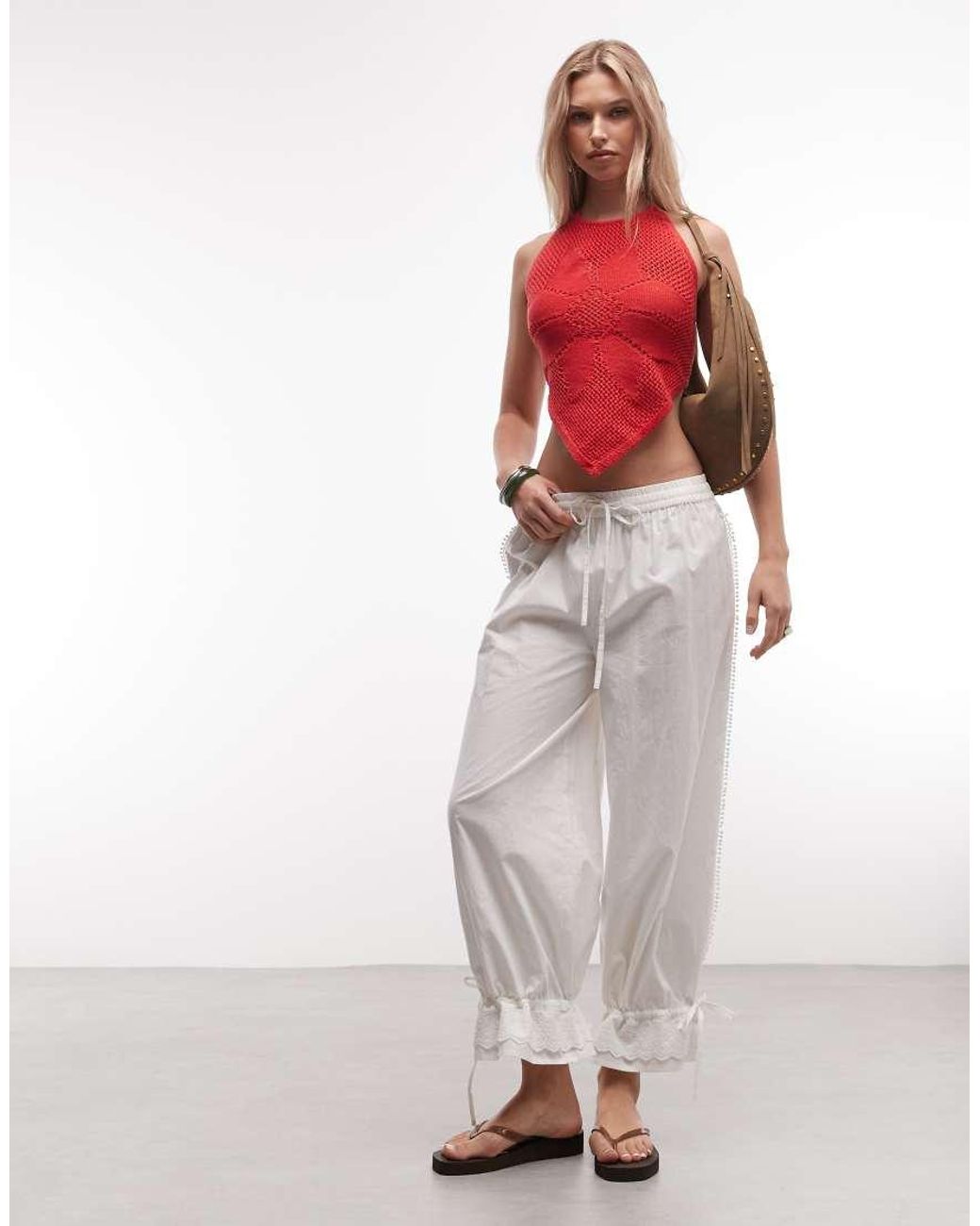 Reclaimed Vintage Red Crochet Halter Neck Dipped Hem Top