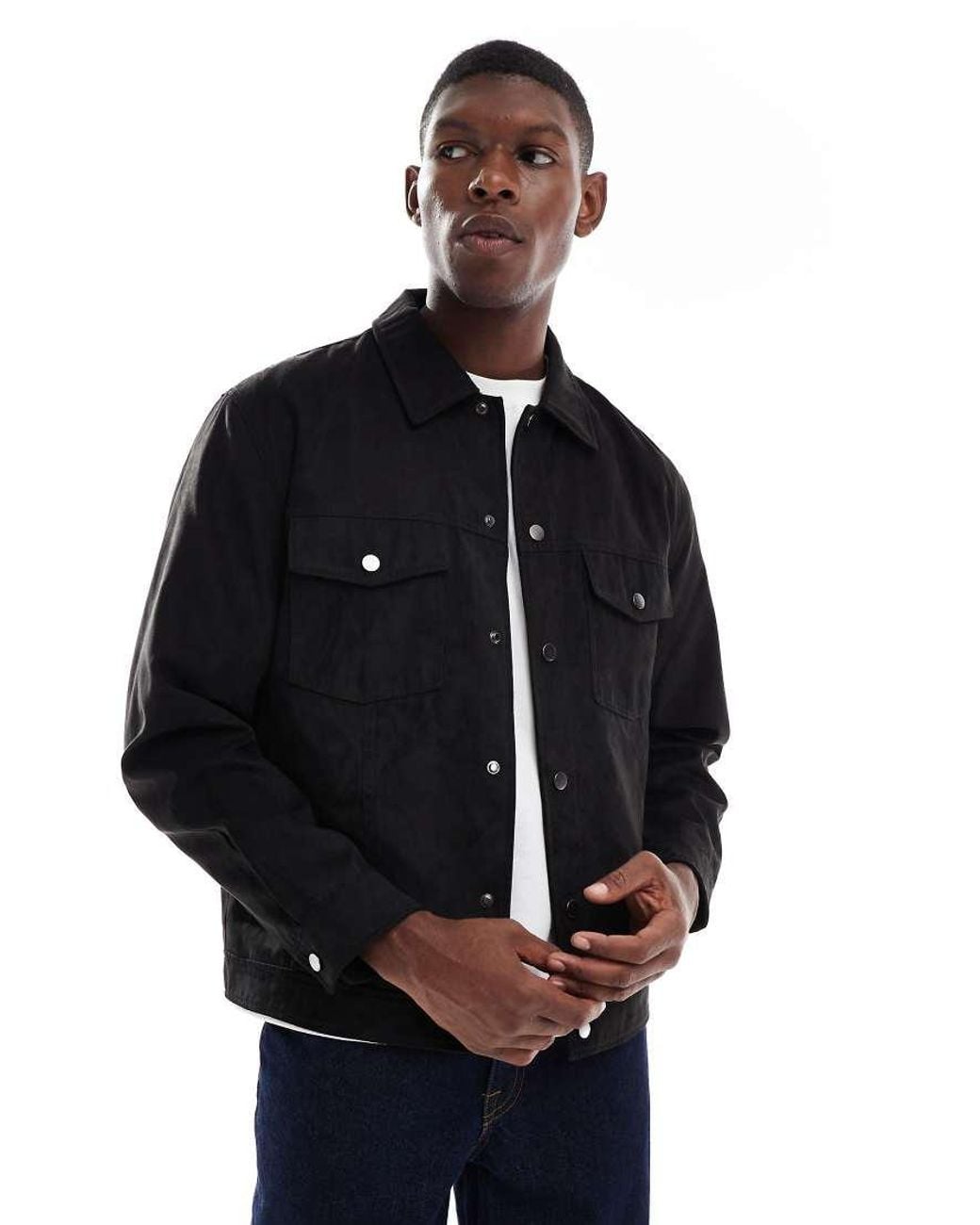 Only & Sons Blue Faux Suede Trucker Jacket for men