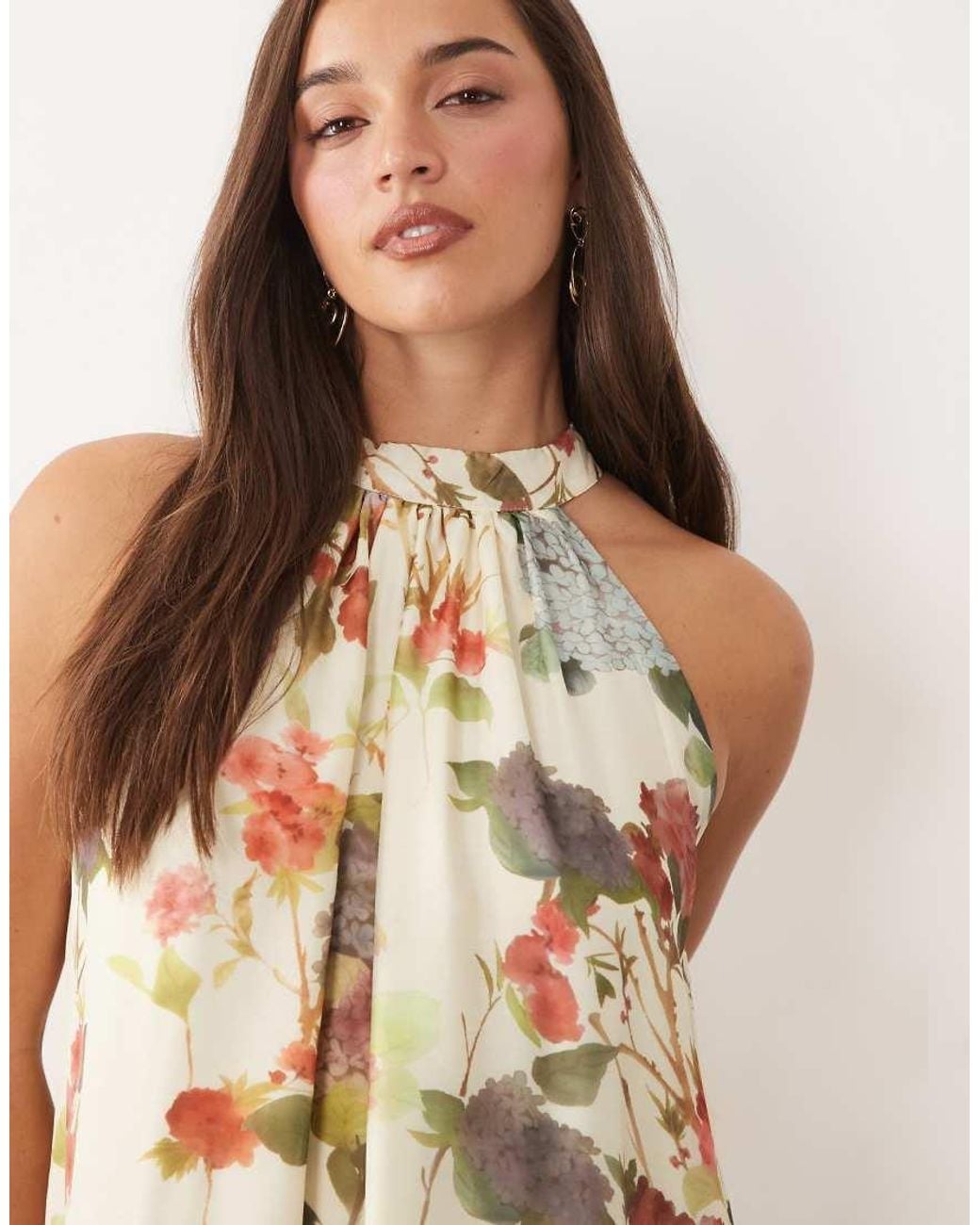 Vila Natural Halter Neck Tiered Midi Dress