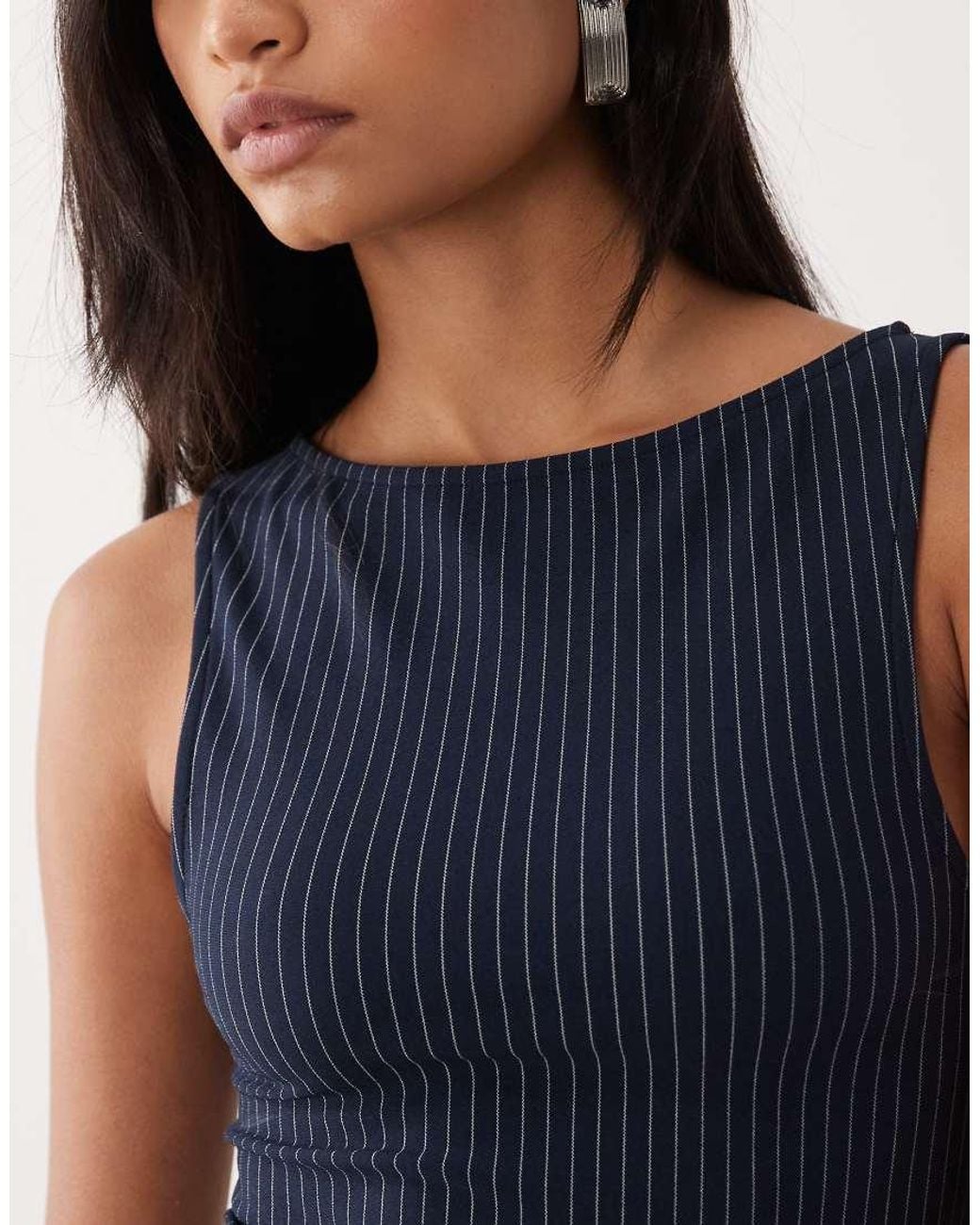 ASOS Blue Jersey Sleeveless Slash Neck Top