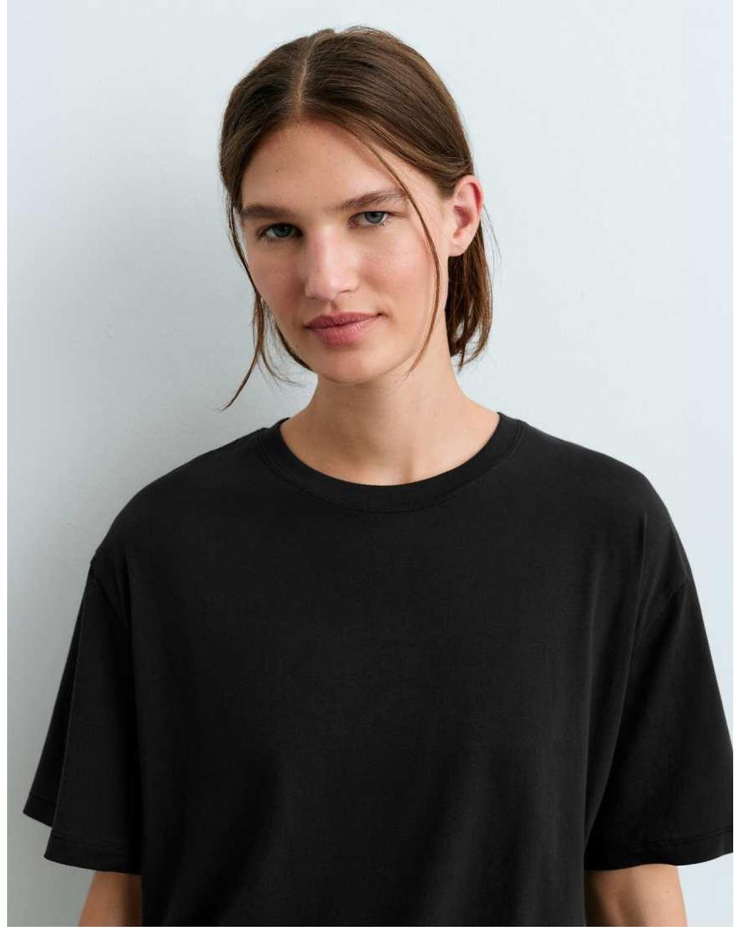 Oysho Black Boxy Short Sleeve Cotton Blend T-Shirt