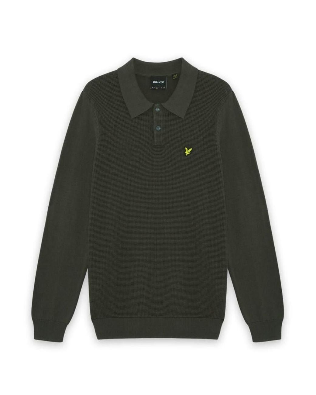 Lyle & Scott Green Mid Knits Panelled Waffle Knitted Polo for men