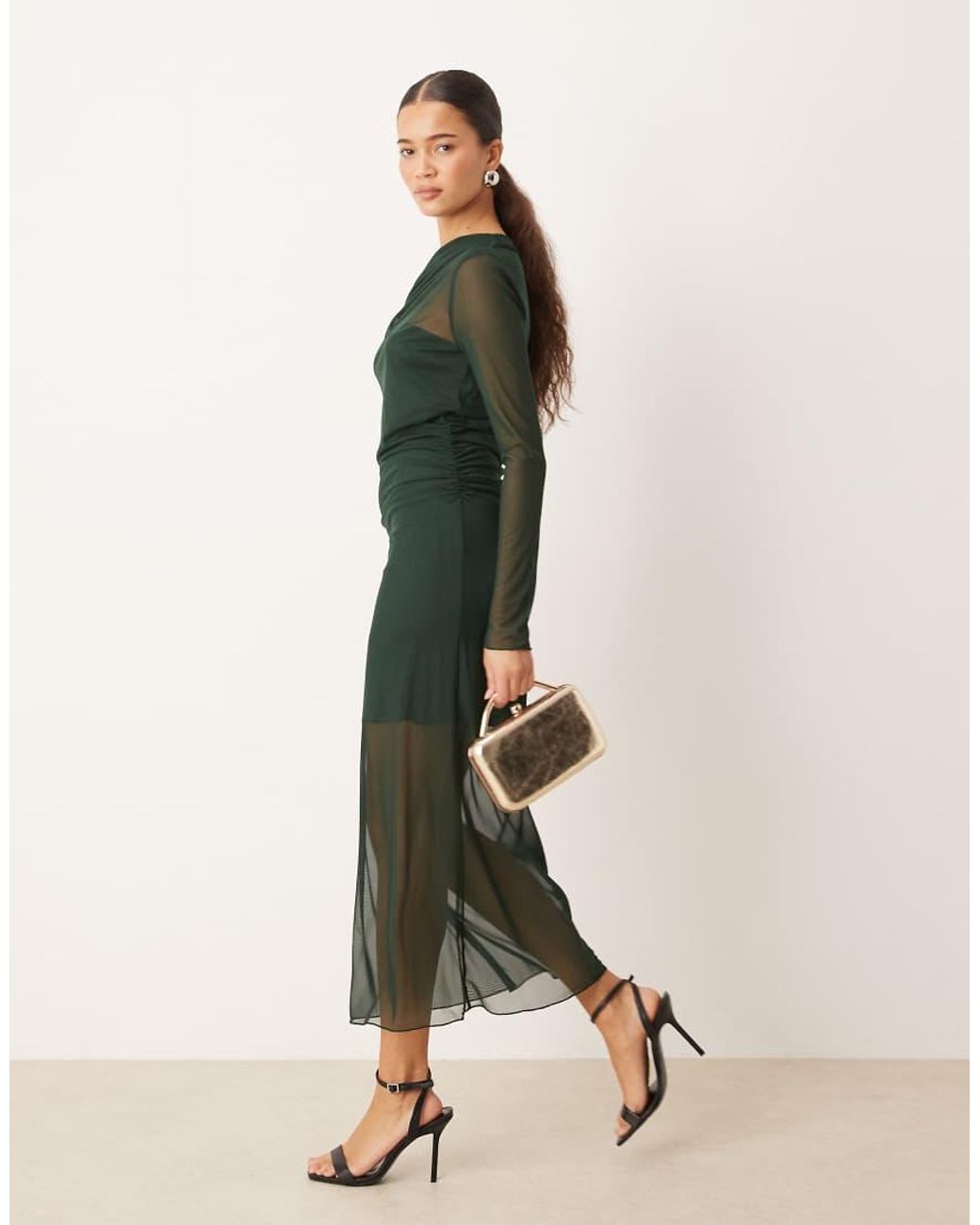 Mango Green Asymmetric Long Sleeve Maxi Dress