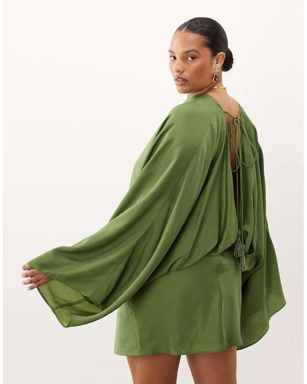 ASOS Green Asos Design Curve Cape Sleeve Open Back Mini Dress With Tassels