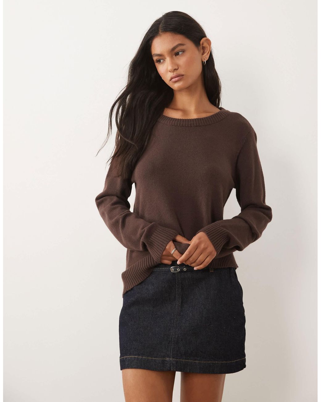 Vila Brown Strickpullover mit rundhalsausschnitt