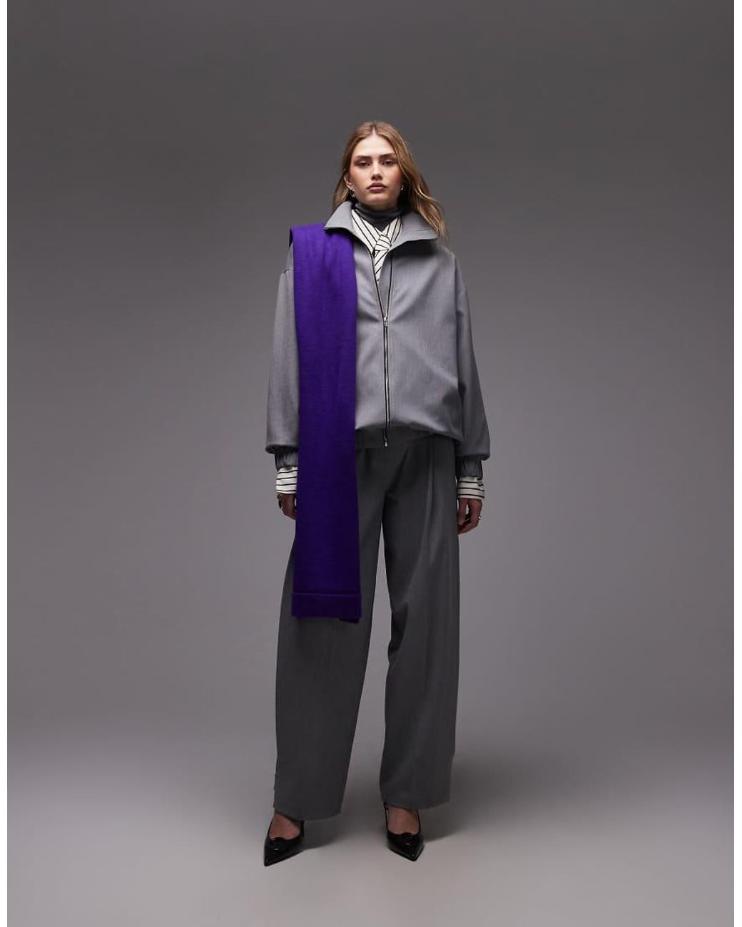 ASOS Gray Funnel Neck Longline Bomber Jacket
