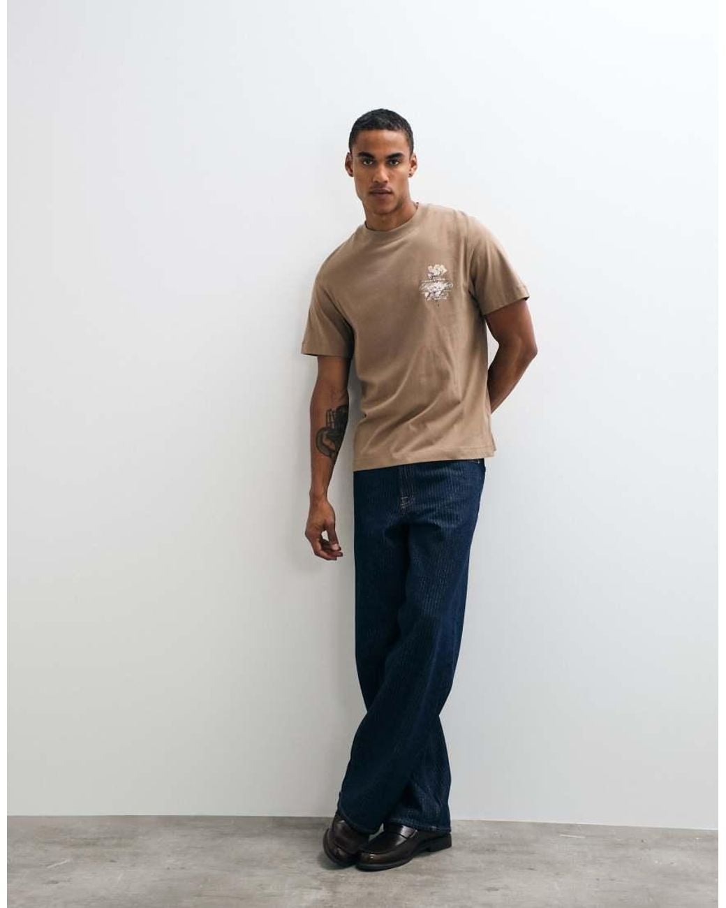 River Island Natural Regular Fit Cotton Floral T-Shirt for men