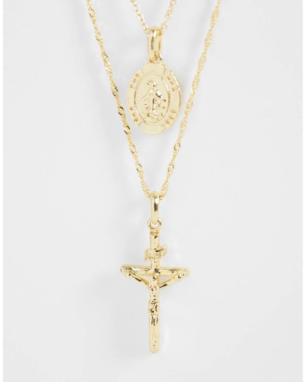 ASOS White Cross And St Chris Coin Double Pendant Necklace for men