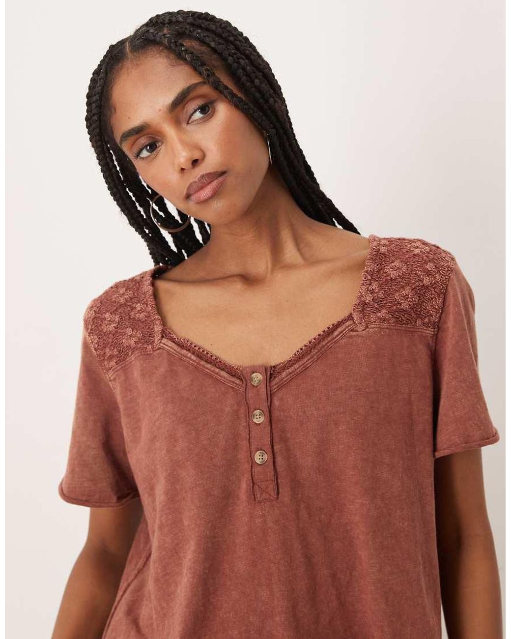 Free People Orange Heirloom Henley Button Up Tee