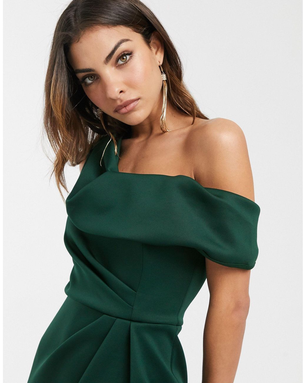Asos design pu drape shoulder midi pencil dress sales
