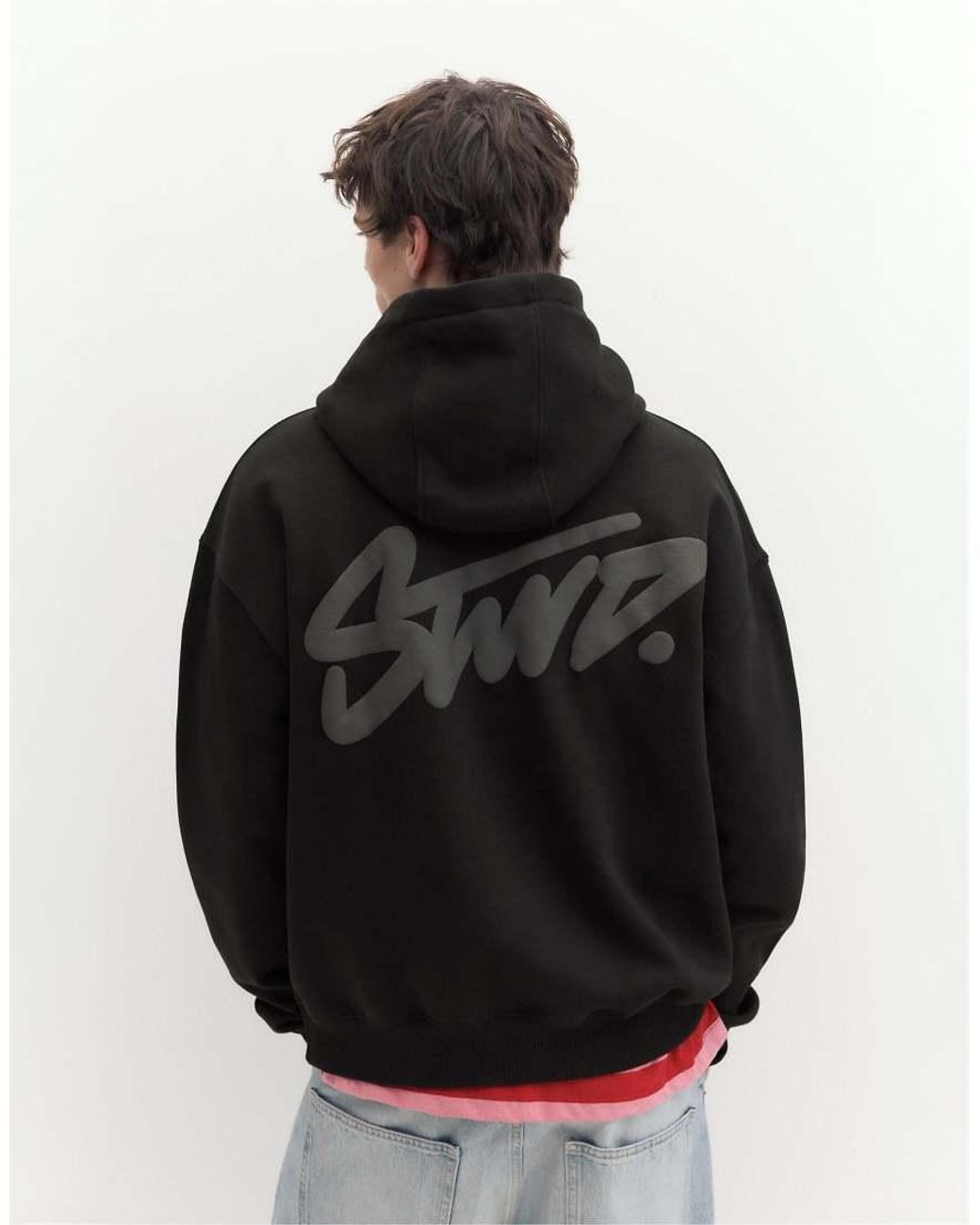 Pull&Bear Black Stwd Boxy-fit Hoodie for men