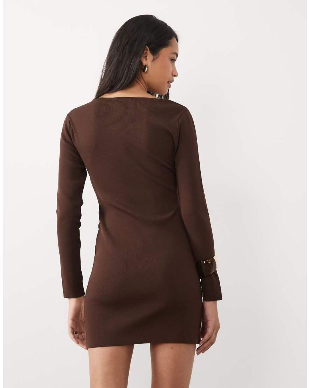 ASOS Natural Knitted Compact Knot Detail Mini Dress