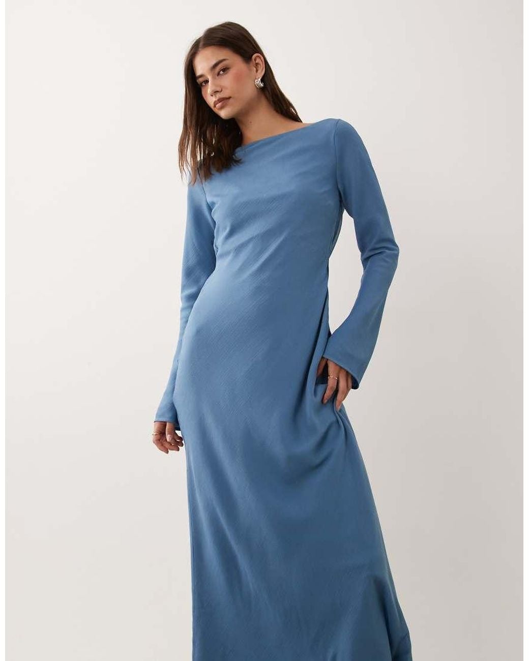 ASOS Blue Chiffon Maxi Dress With Cowl Neck Back Detail