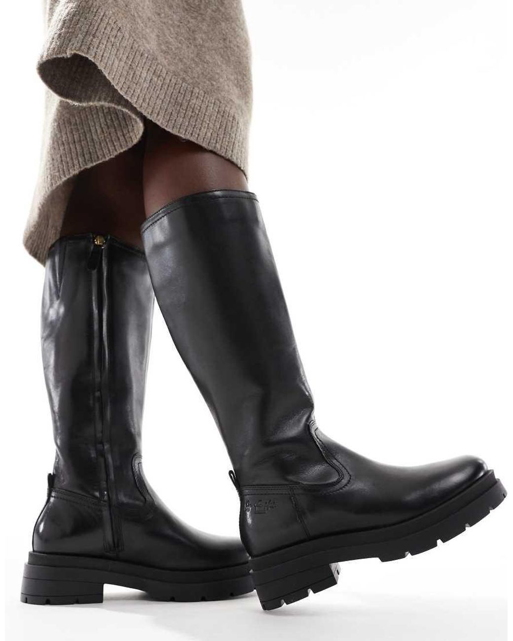 OFF THE HOOK Black Bond Leather Knee High Biker Boots