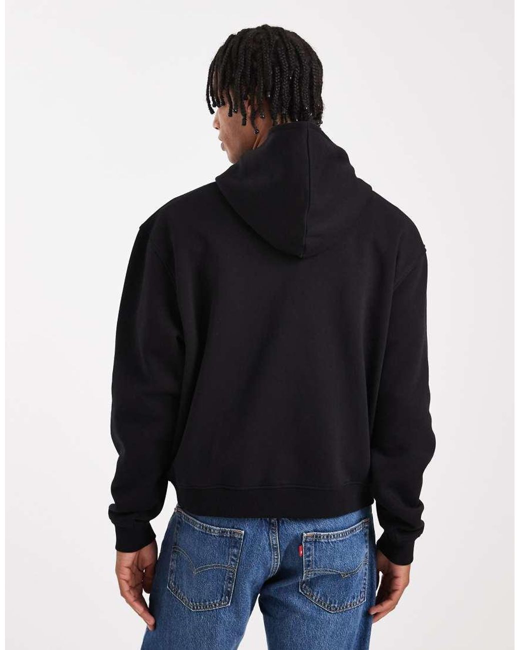 ASOS Black Essentials Boxy Relaxed Zip Through Hoodie for men