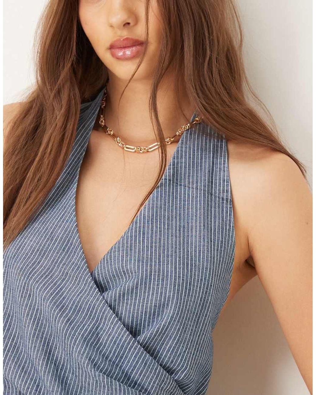Mango Blue Cross Body Halter Neck Co-Ord Top