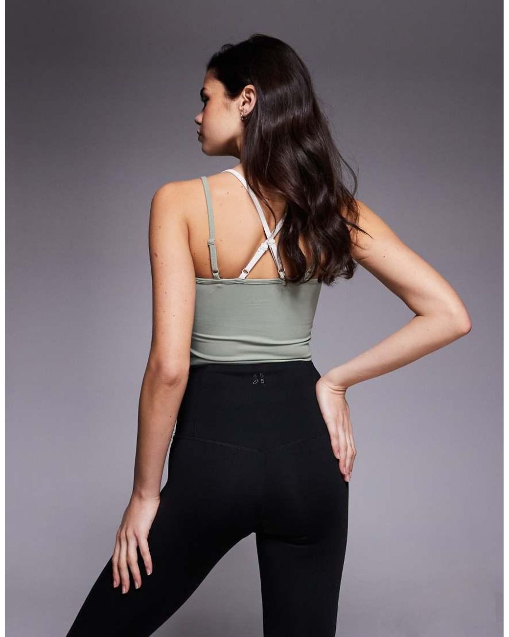 4505 Gray Double Layer Strappy Tank With Removable Padding And Adjustable Straps