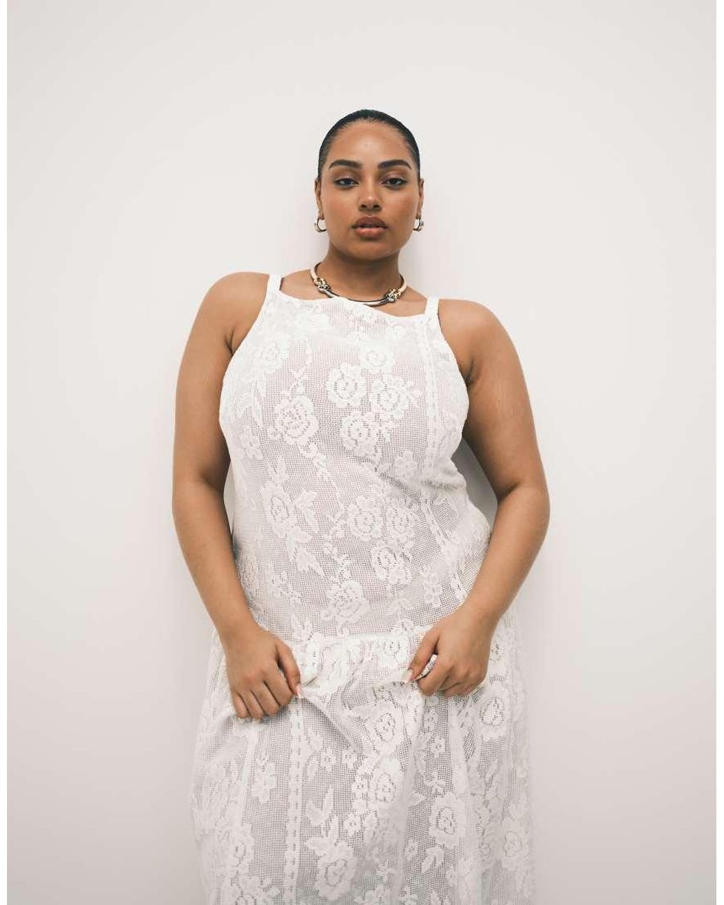 ASOS White Asos Design Curve Slash Neck All Over Lace Midi Dress